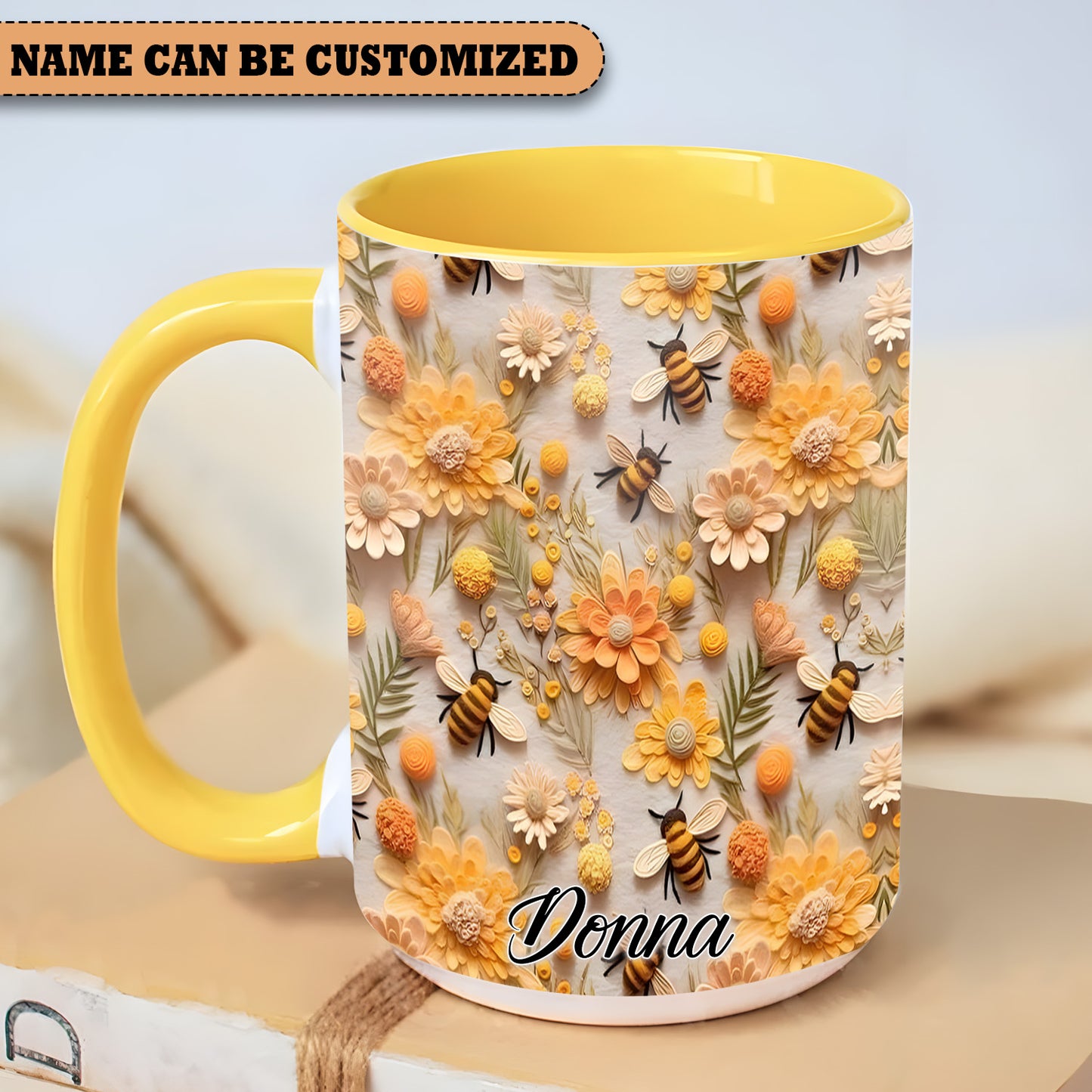 Personalized Bee Flowers Accent Mug