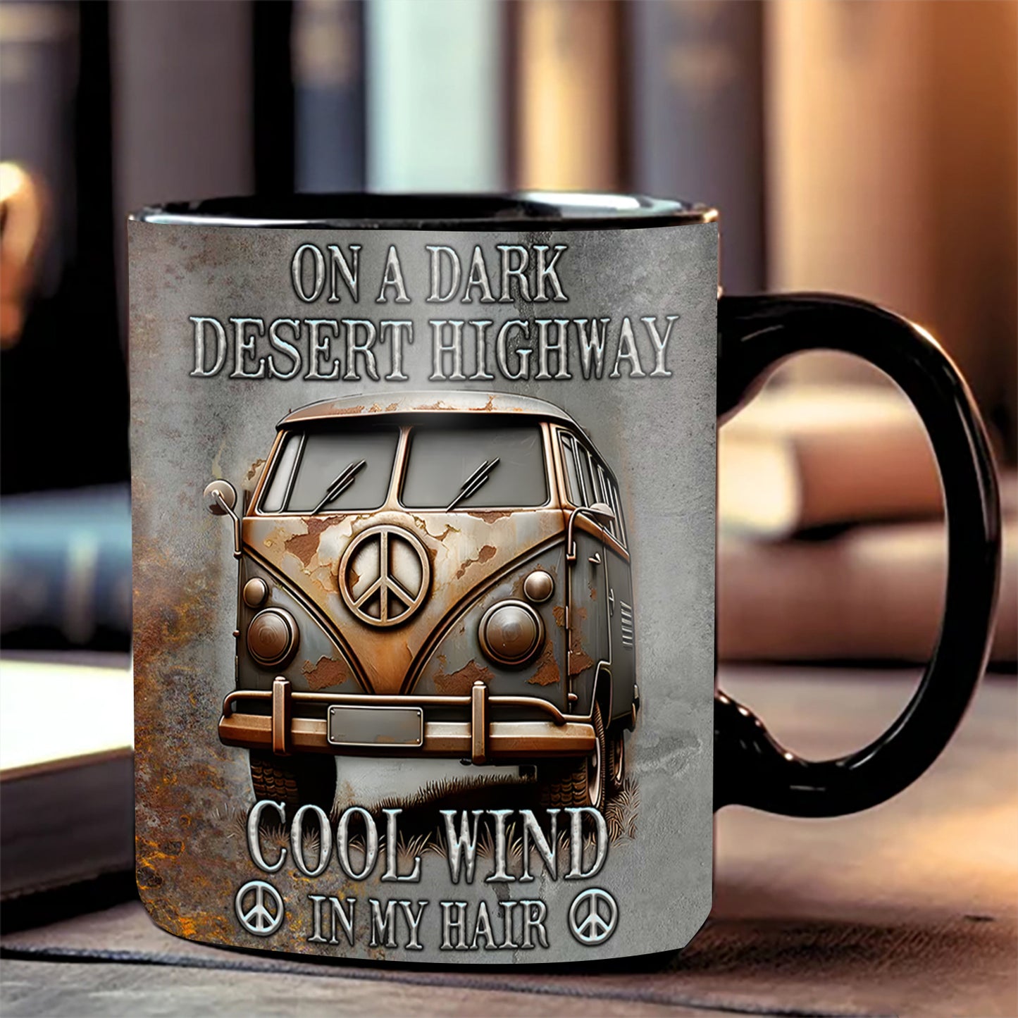 Hippie Bus On A Dark Desert  - Hippie Accent Mug