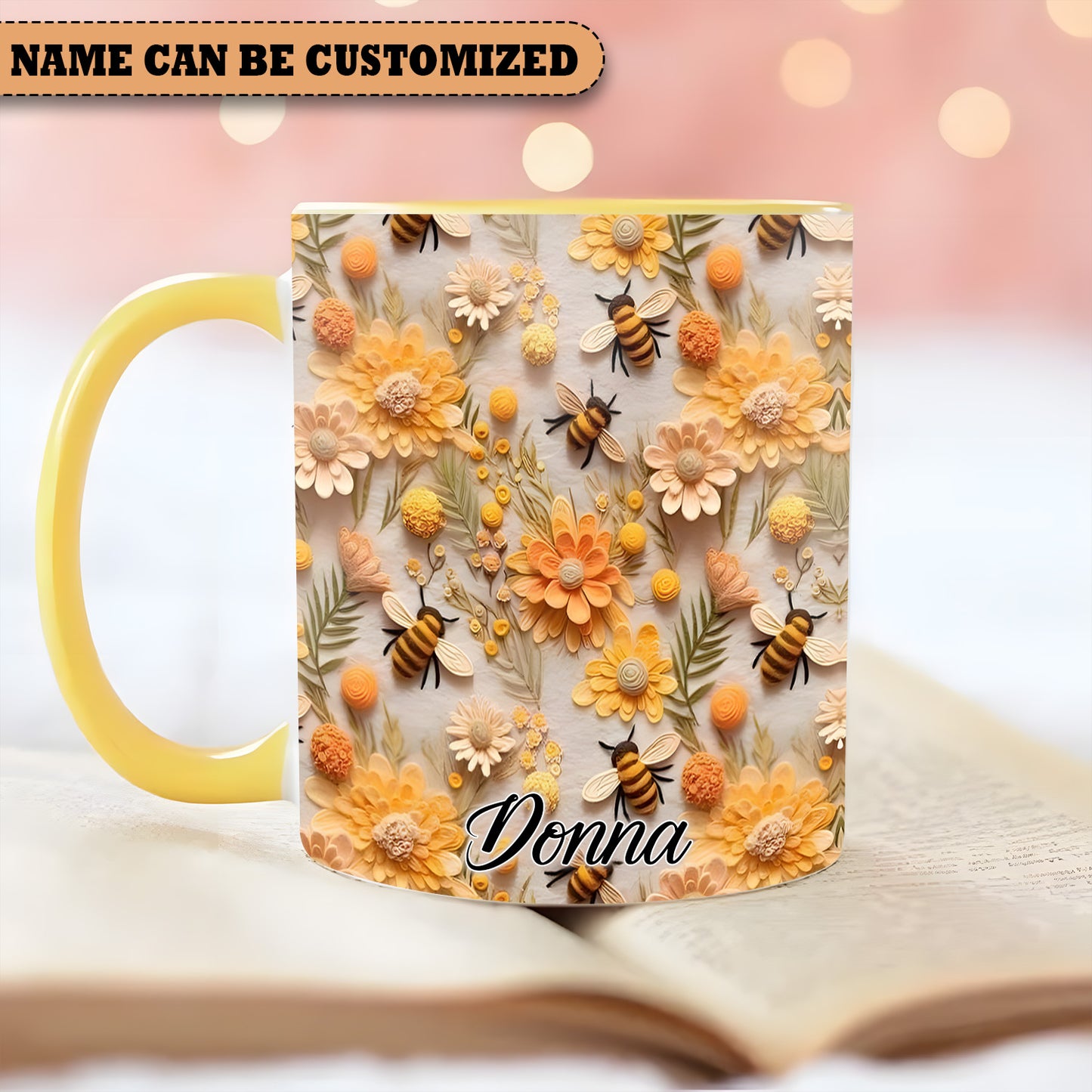 Personalized Bee Flowers Accent Mug