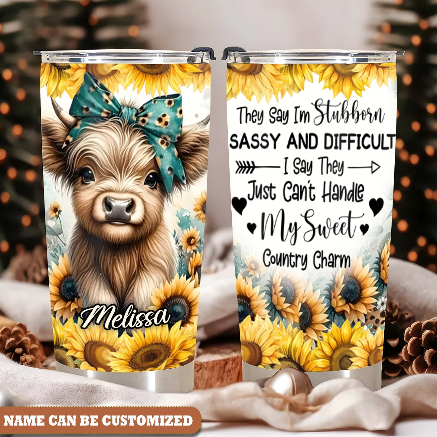 Personalized Cow They Say Stubborn Sassy & Difficult 20Oz Tumbler