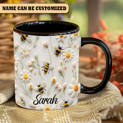 Bee Floral Daisy  - Personalized Bee Accent Mug