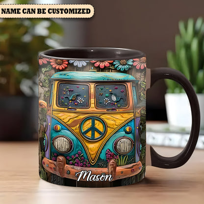 Hippie Bus Flowers - Personalized Hippie Accent Mug