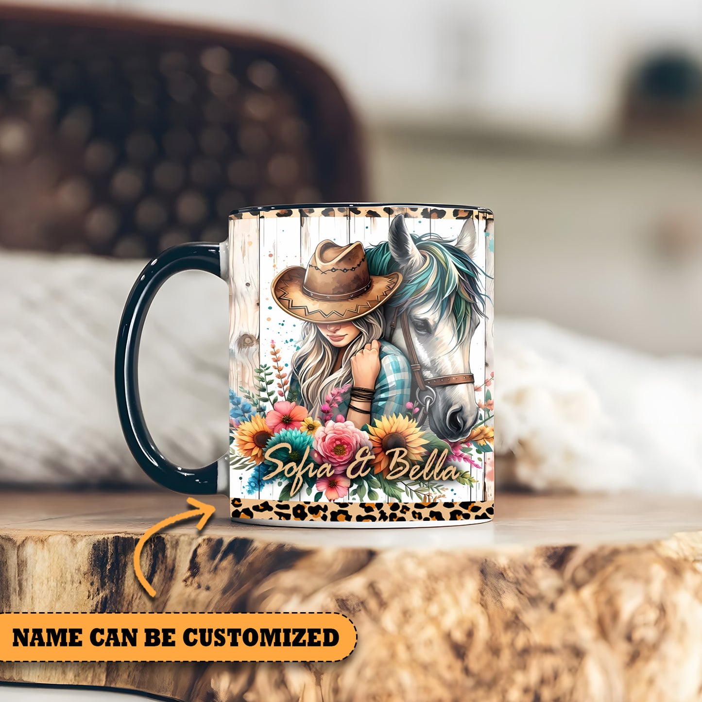 Horse And Girl Flowers  - Personalized Horse Accent Mug