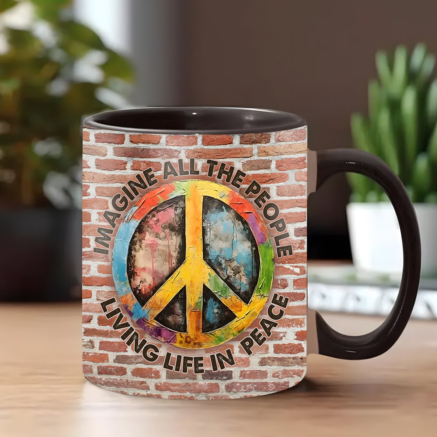 Hippie Symbol Imagine All The People 2 - Hippie Accent Mug