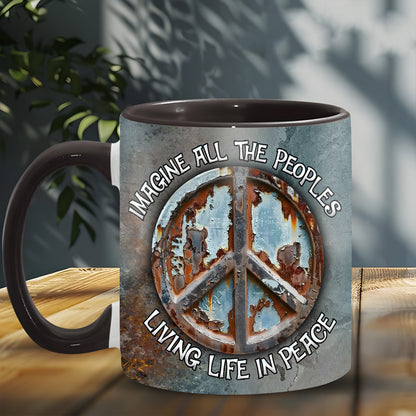 Hippie Symbol Imagine All The People  - Hippie Accent Mug