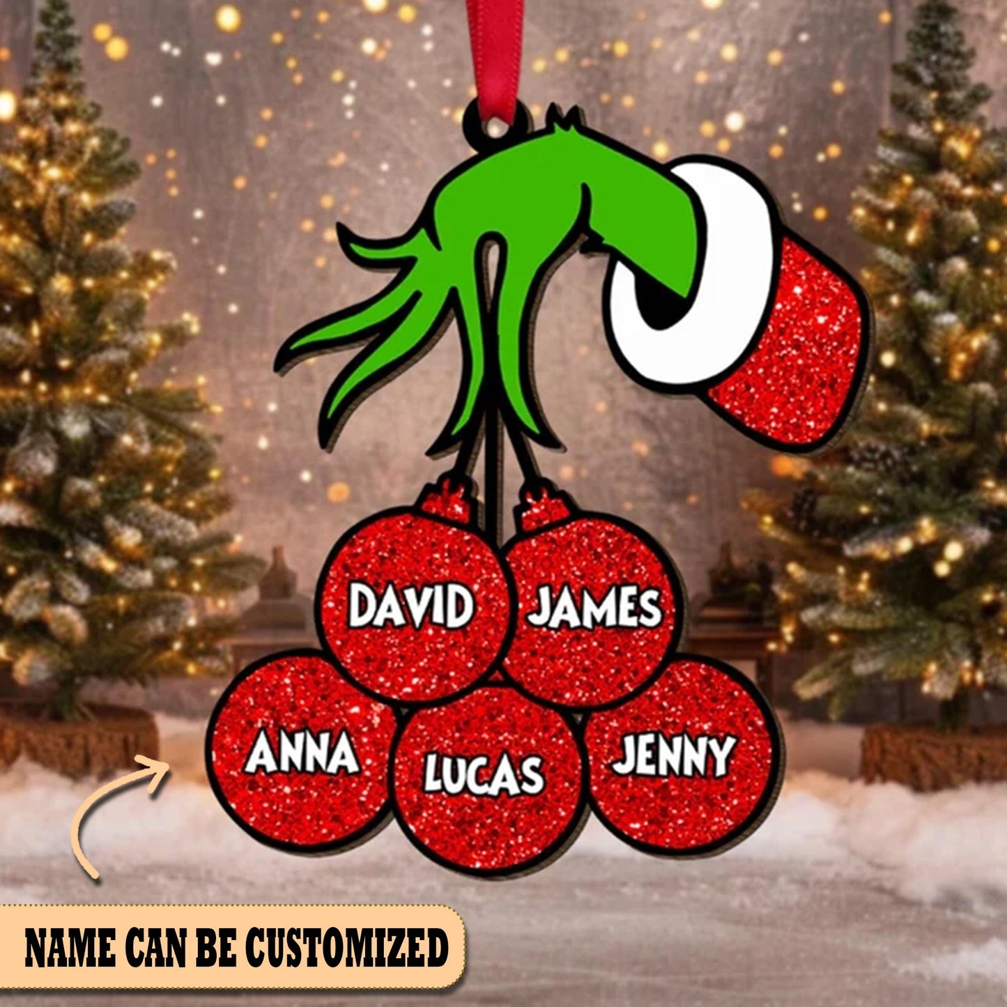 Grinch Ball Familly Custom Name Acrylic Ornament Christmas