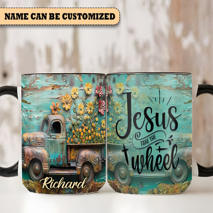 Vintage Truck Jesus Take The Wheel - Personalized Truck Accent Mug