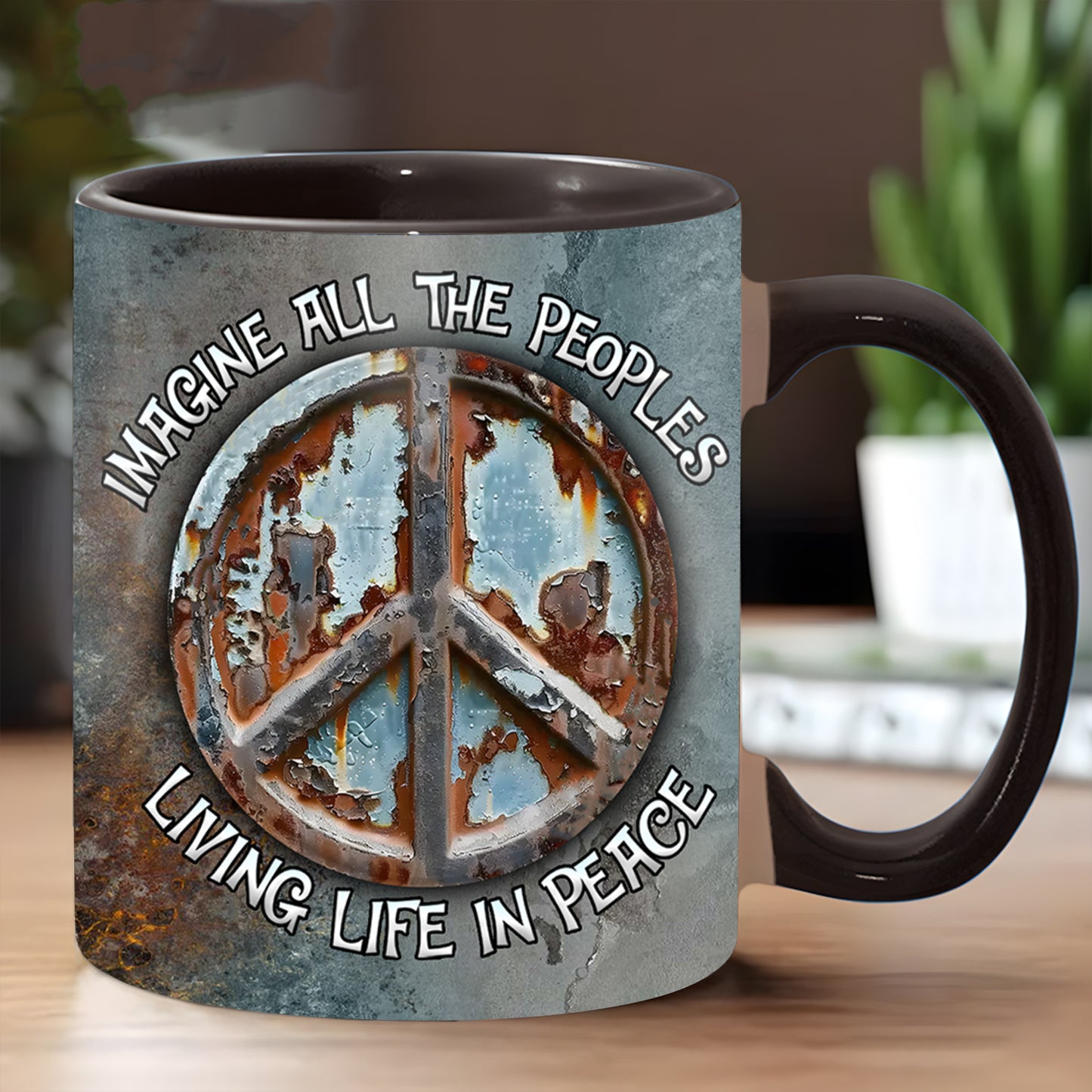 Hippie Symbol Imagine All The People  - Hippie Accent Mug