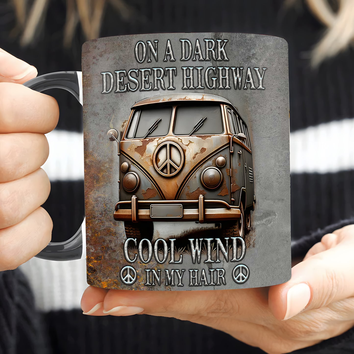 Hippie Bus On A Dark Desert  - Hippie Accent Mug