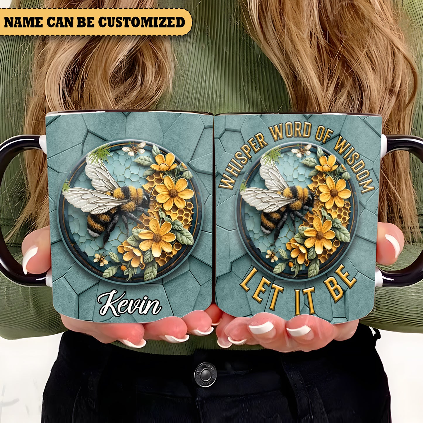 Hippie Bee Flowers  - Personalized Bee Accent Mug