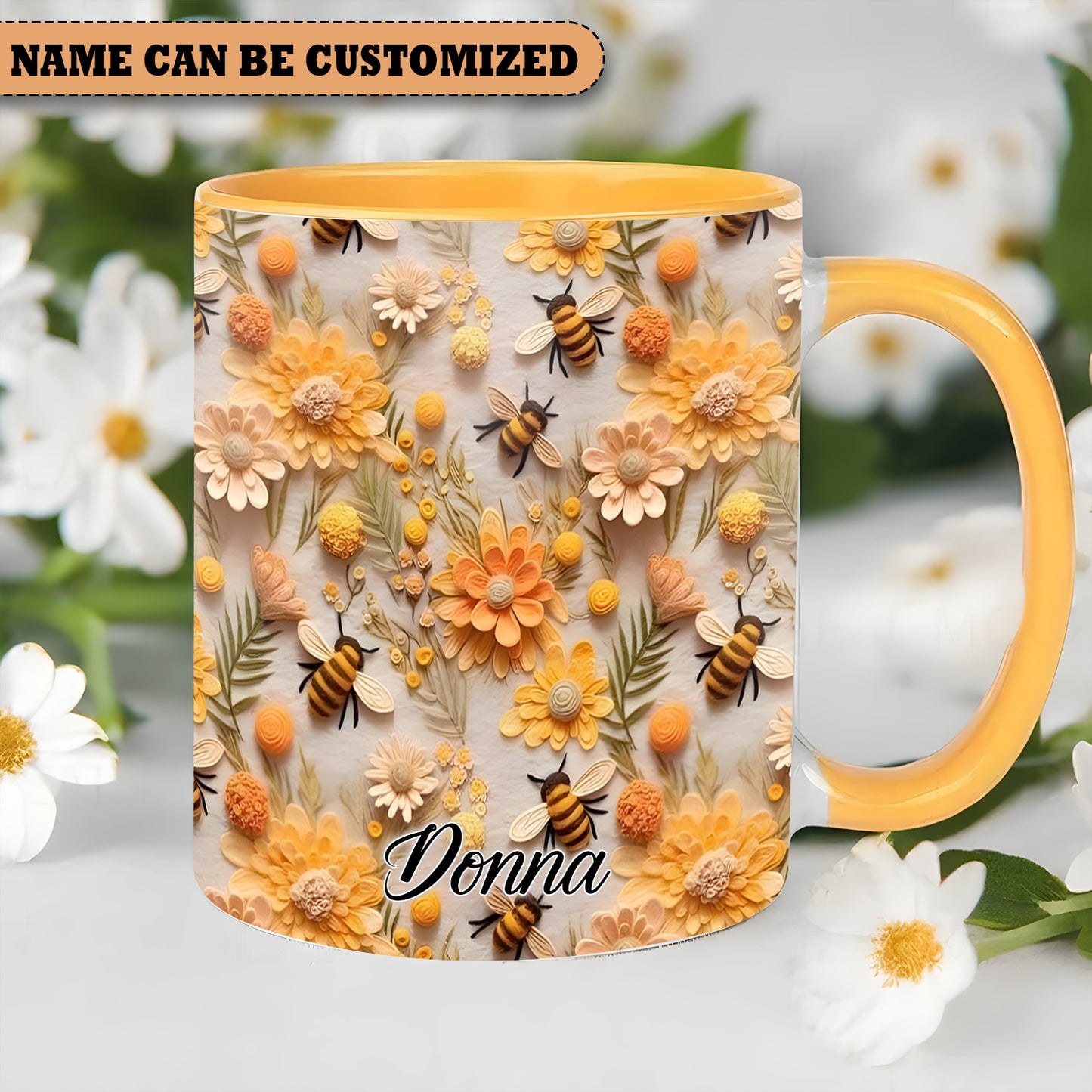 Personalized Bee Flowers Accent Mug