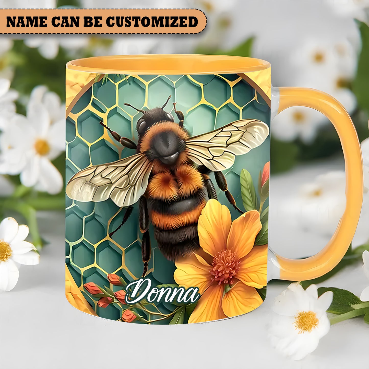 Bee Flowers - Personalized Bee Accent Mug