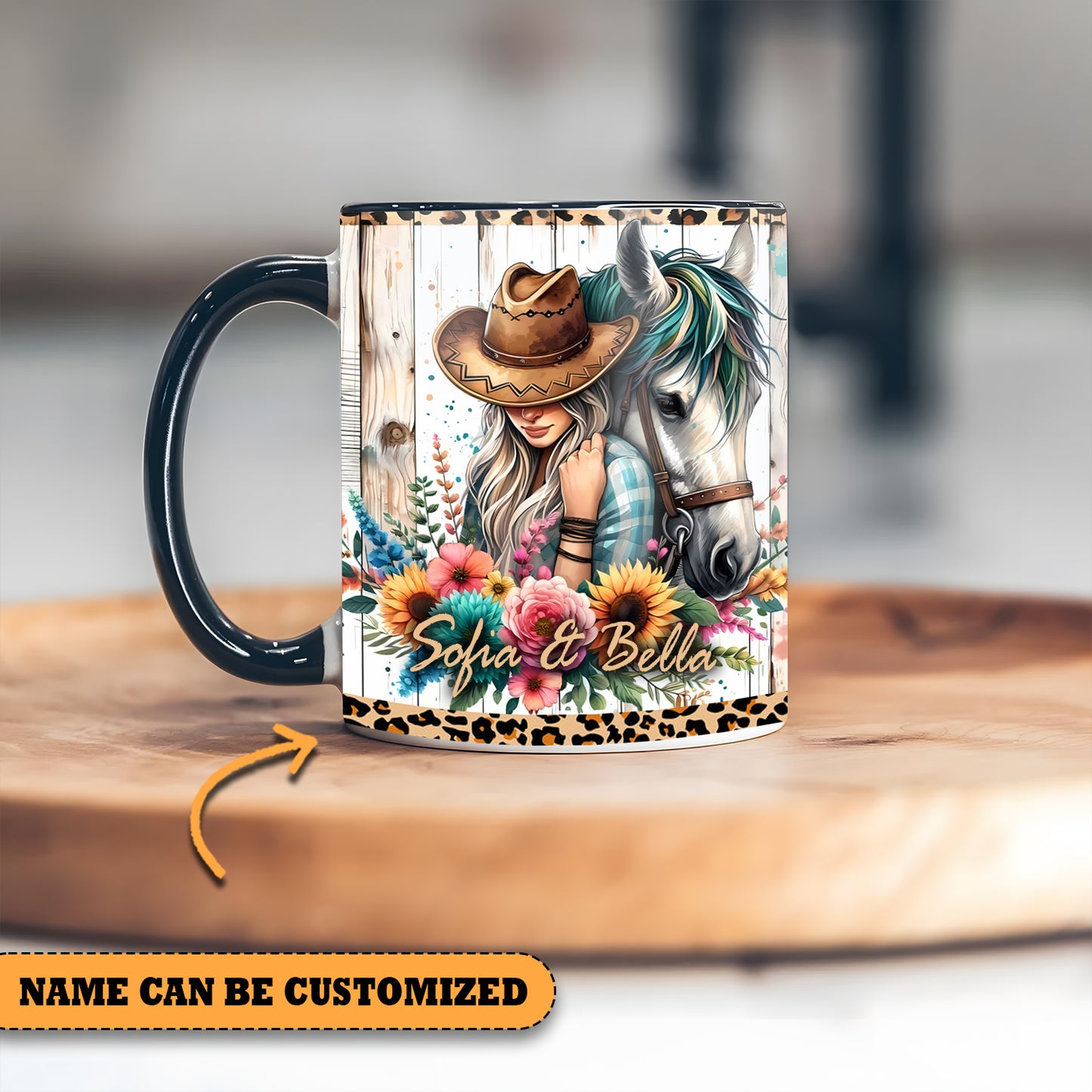 Horse And Girl Flowers  - Personalized Horse Accent Mug