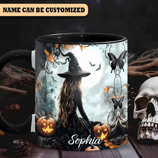 Beautiful Witch And Pumpkin Personalized Halloween Accent Mug