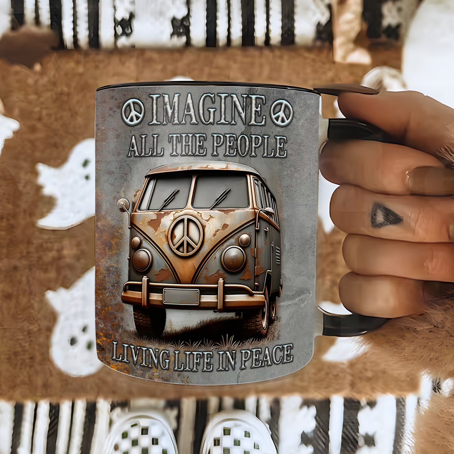 Hippie Bus Imagine All The People - Hippie Accent Mug