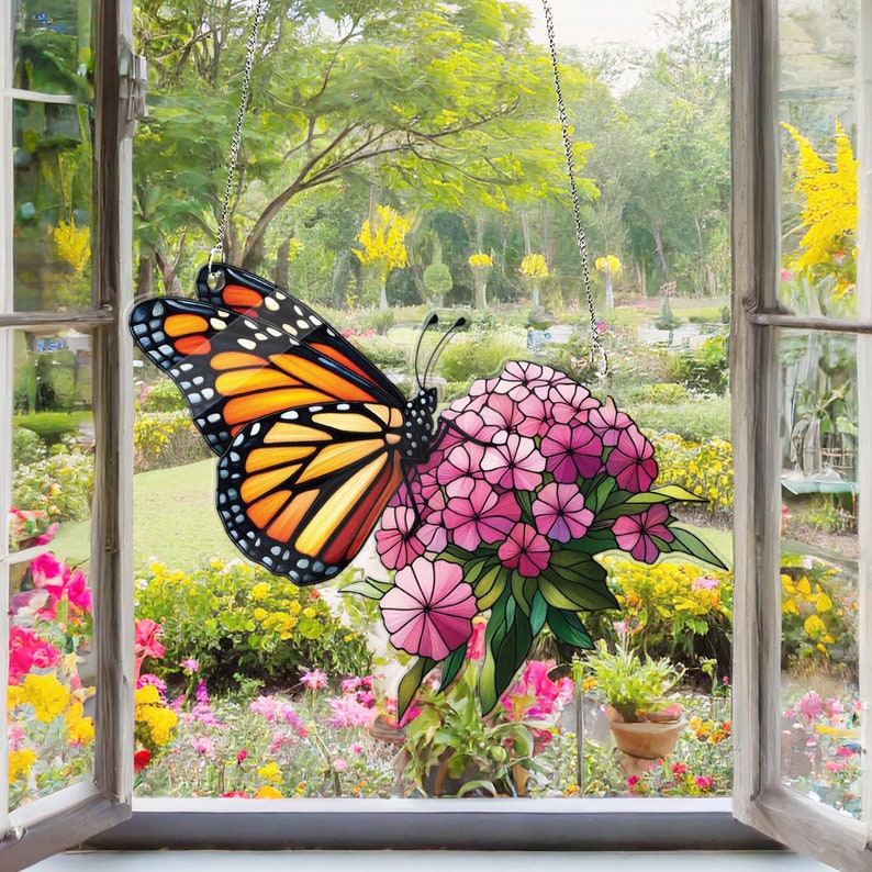 Monarch Butterfly Acrylic Window Hanging, Acrylic Window Flowers, Sunflowers Acrylic Window Decor Art Decoration, Butterflies Acrylic, Gift for Mom