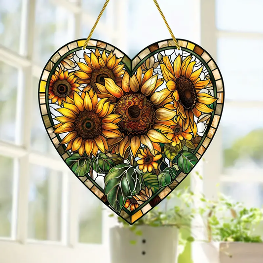 Sunflower Heart Colorful Garden Acrylic Window Hanging, Flower Home Decor, Flower Kitchen Decor, Flower Lover Gift, Hippie Lover’s