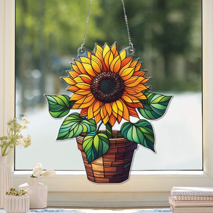 Sunflowers Plant Acrylic Window Hanging, Acrylic Window Sunflower Plant Sunflower With Chain, Home Decor Art Gift, Garden Gift , Gift For Women , Home Decor