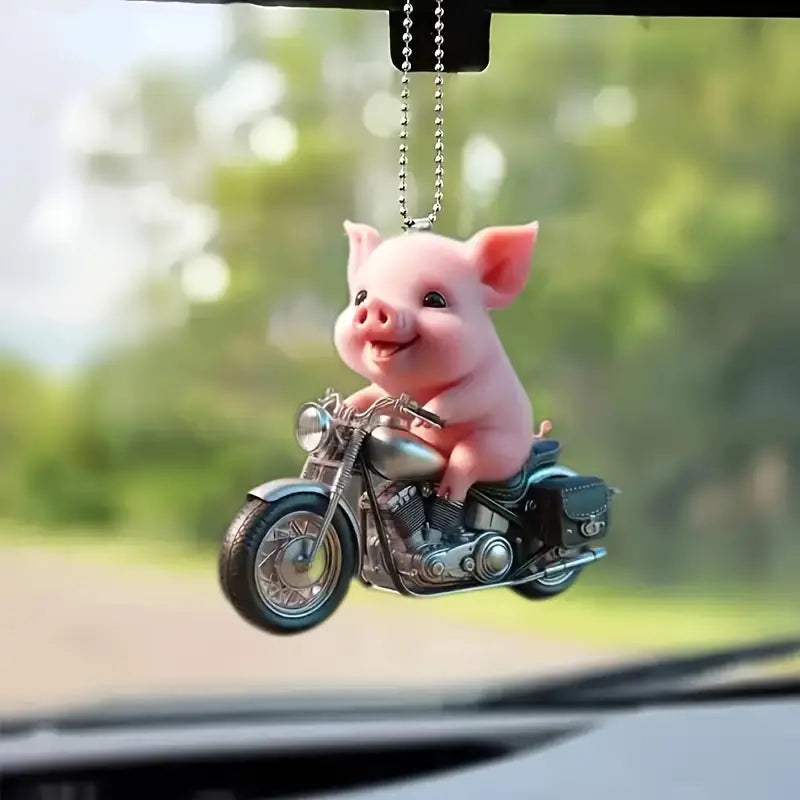 Pig on Motorcycle Acrylic Ornament - Gift For Pig Lover's