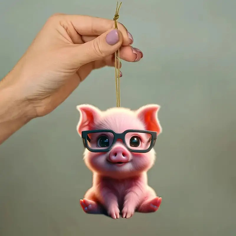 Pig Pendant with Glasses Acrylic Ornament - Gift For Pig Lover's