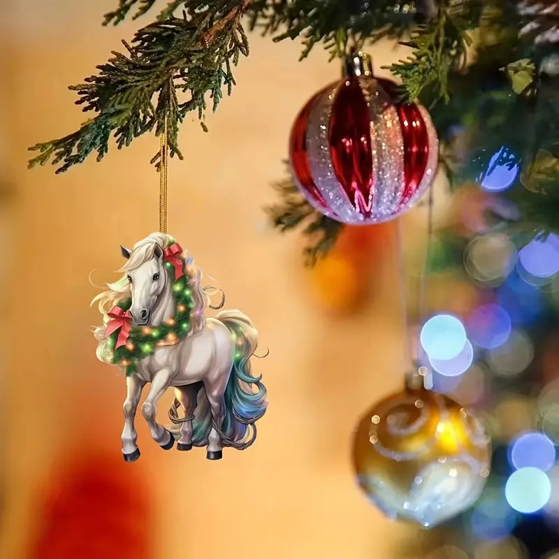 White Horse Christmas Acrylic Ornament - Gift For Horse Lover's