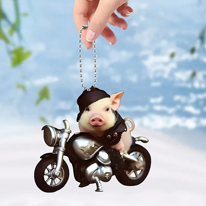 Cute Pig Motobike  Acrylic Ornament - Gift For Pig Lover's