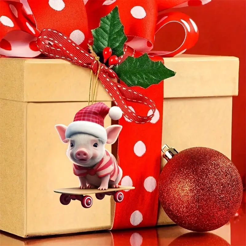 Pig on Skateboard Acrylic Ornament - Gift For Pig Lover's