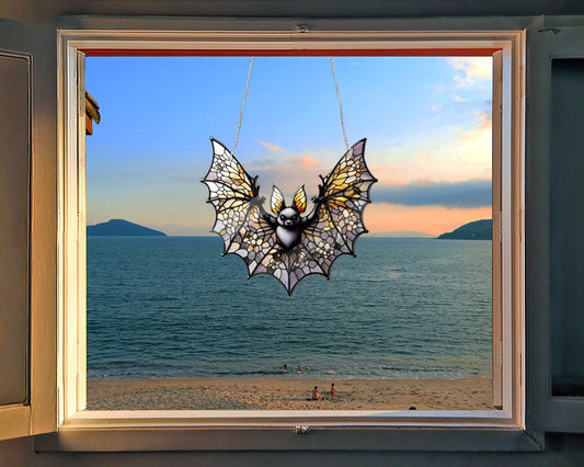 Bat Colorful Glassed Acrylic Window Hanging, Indoor Decor, Bat lovers gift