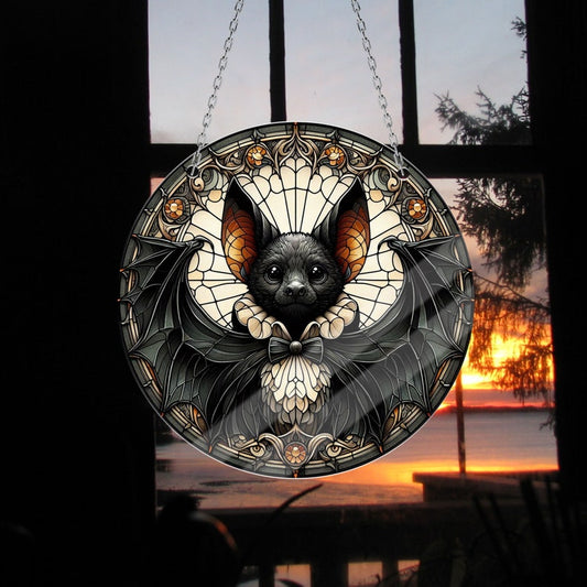 Bat Victorian Portrait Acrylic Window Hanging, Dark Academia Bat Art Home Décor, Gothic Bat Acrylic Hanging, Vintage Bat Halloween Decor