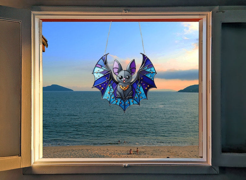 Bat Acrylic Window Hangings, Bat FAUX Stained Glass, Gift For Him, Home Decor