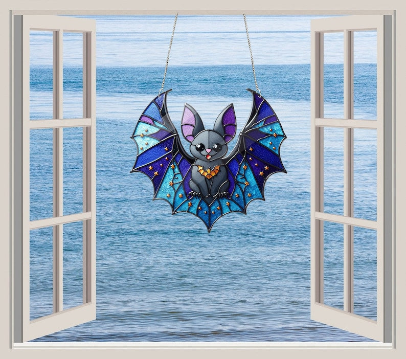 Bat Acrylic Window Hangings, Bat FAUX Stained Glass, Gift For Him, Home Decor