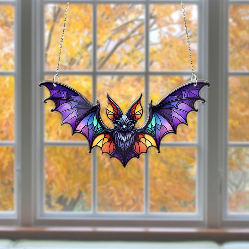 Bat Acrylic Window Hanging, Indoor Decor, Bat lovers gift, Funny Bat window decor, Halloween Gift, Halloween decor, Garden Gift, Bat Lover’s