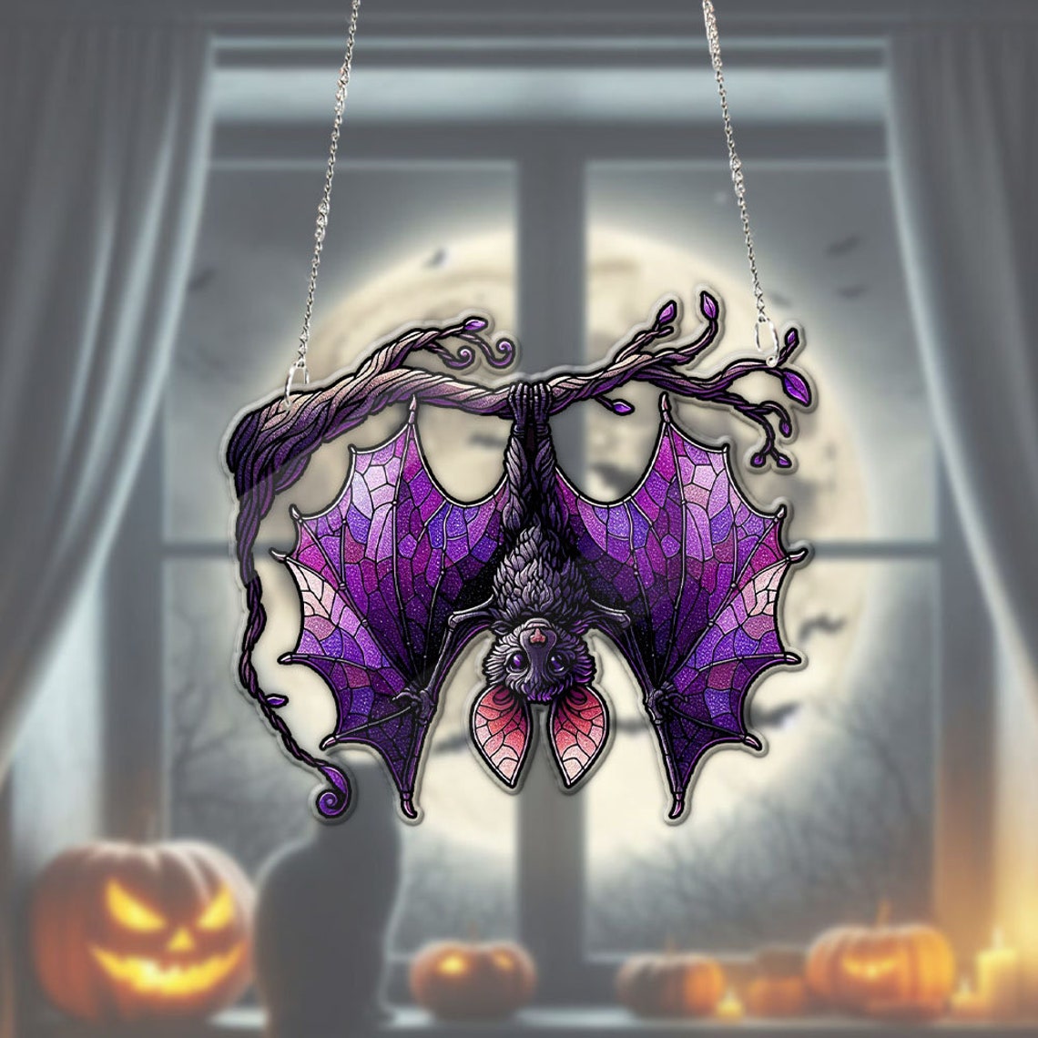 Bat Purple Acrylic Window Hanging, Indoor Decor, Bat lovers gift, Funny Bat window decor, Halloween Gift, Halloween decor, Garden Gift, Bat Lover’s