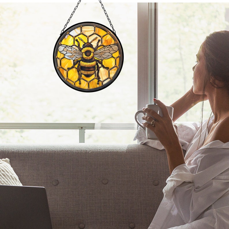 Bumblebee on Honeycomb ACRYLIC Window hanging, Honey Bee Acrylic Window Decor, Perfect Gift For Home, Beekeeper gift, Window decor, Hippie Gift