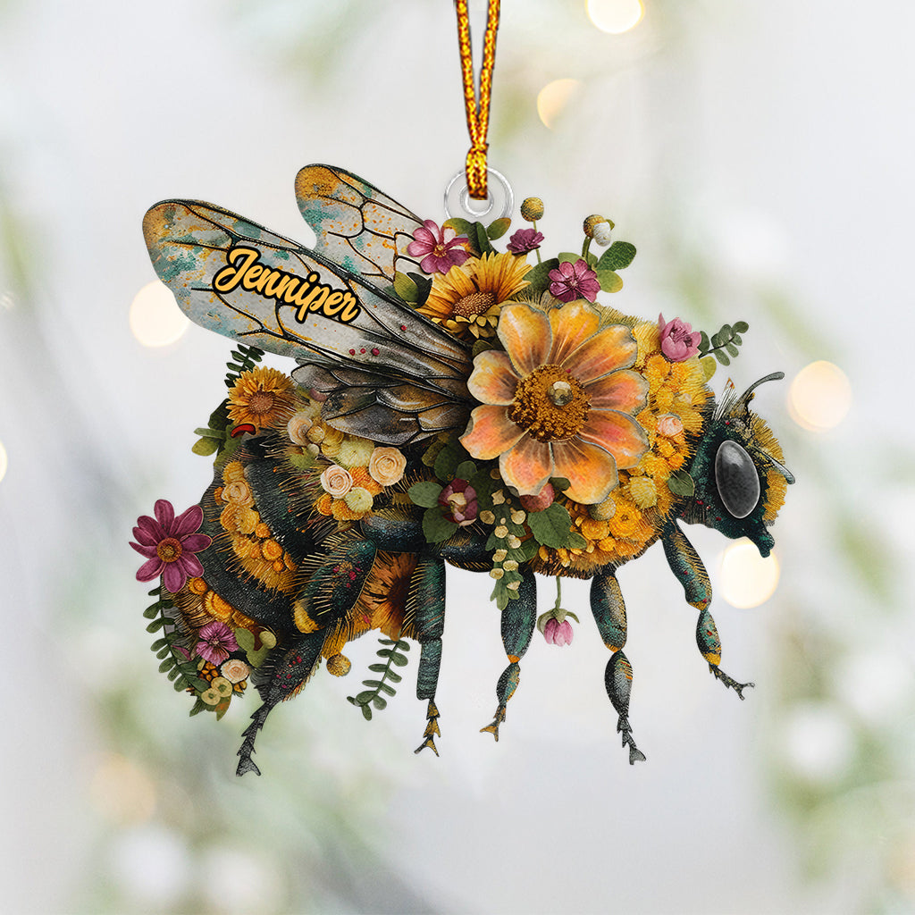 Beautiful Bee Flower Personalized Acrylic Ornament Christmas Gift