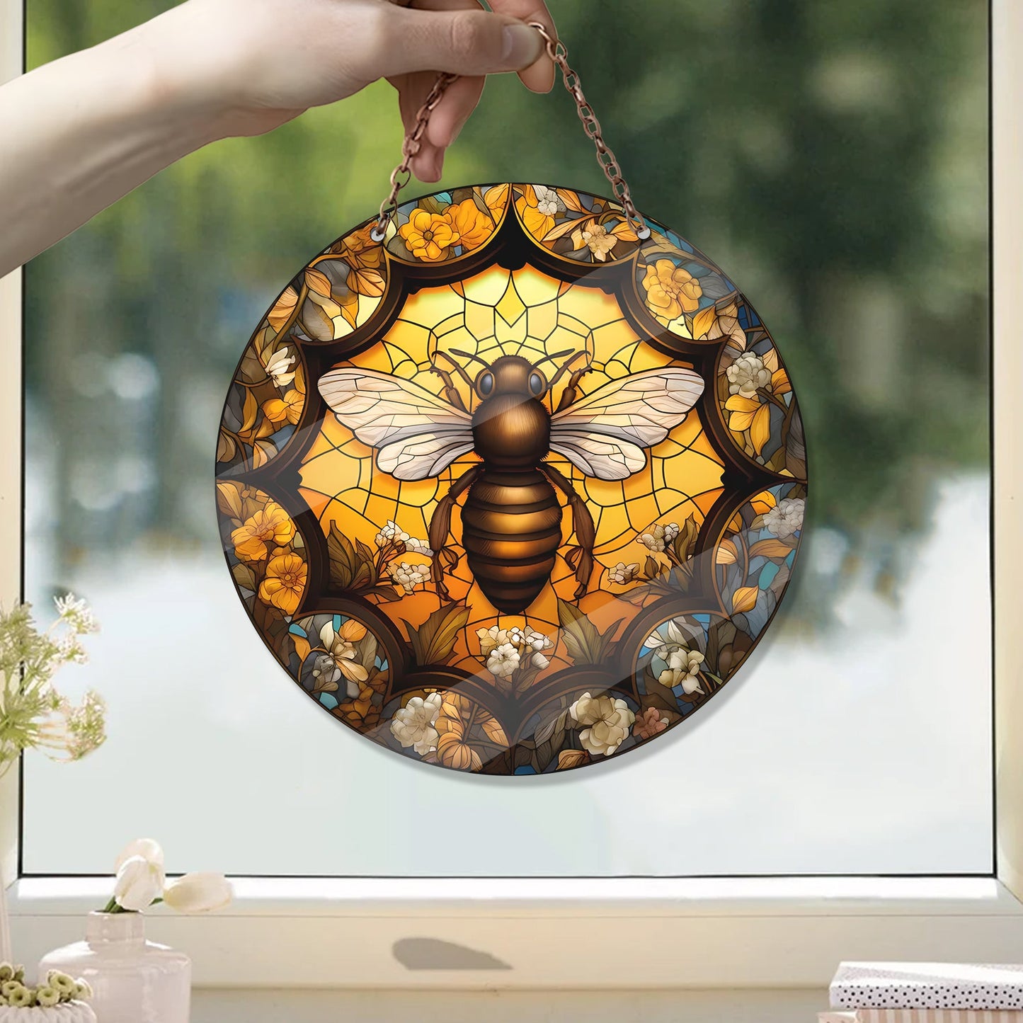 Bee Honeycomb ACRYLIC Window hanging, Honey Bee Acrylic Window Decor, Perfect Gift For Home, Hippie Decor, Garden Gift