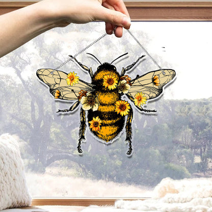 Bee Sunflower ACRYLIC Window hanging, Honey Bee Acrylic Window Decor, Perfect Gift For Home, Hippie Decor