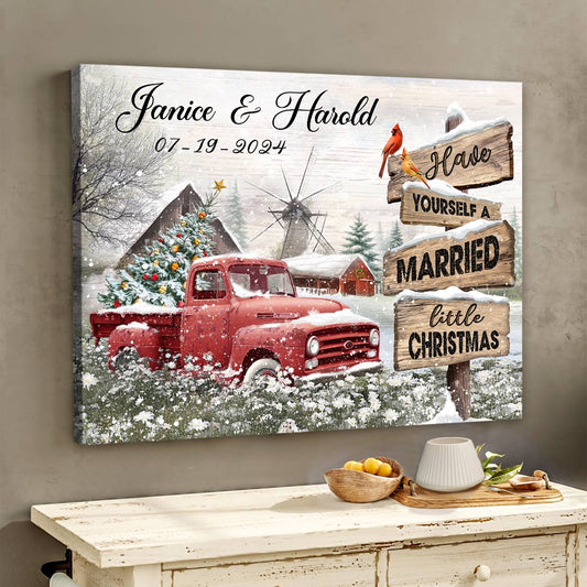 Best Christmas Gift For Newlyweds Farmhouse Red Truck Canvas