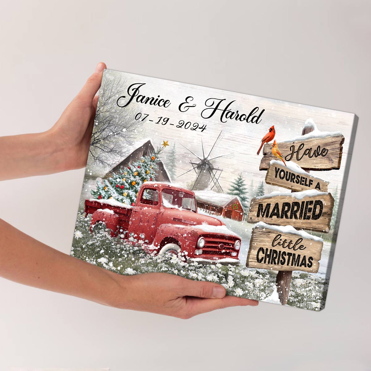 Best Christmas Gift For Newlyweds Farmhouse Red Truck Canvas