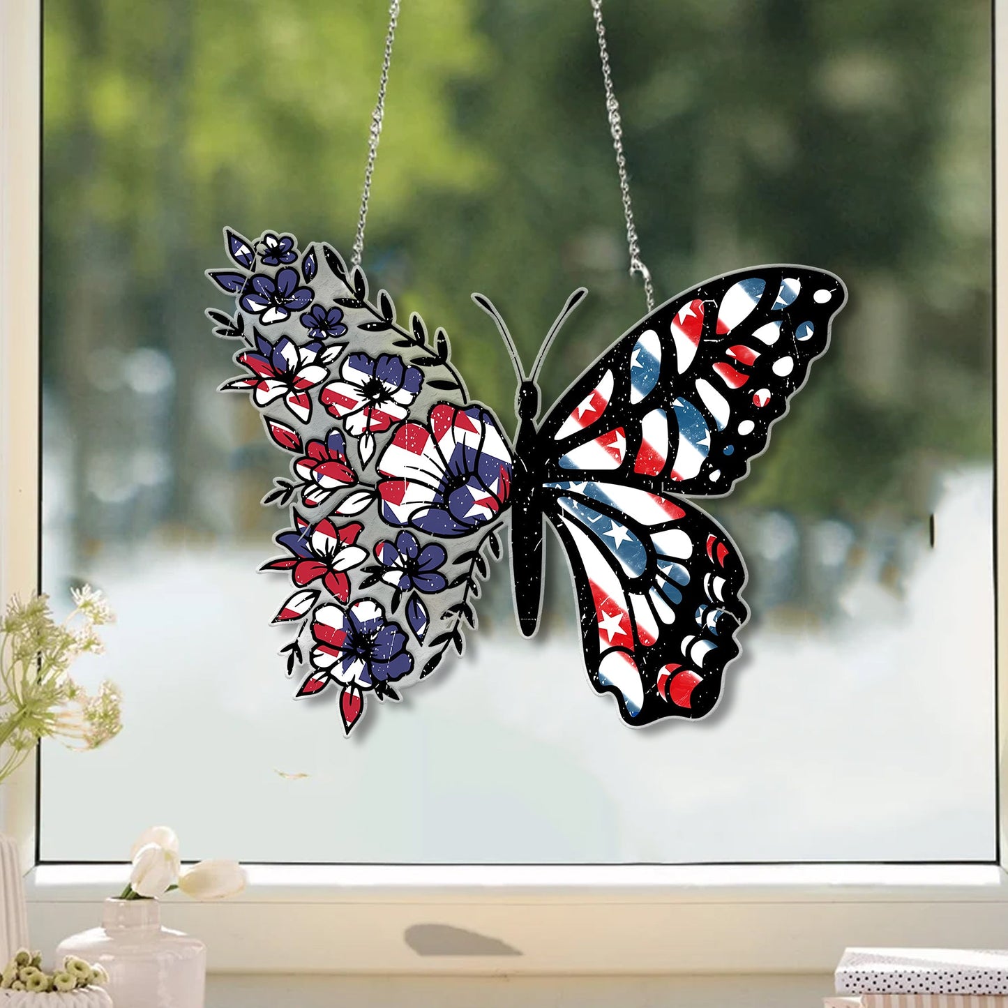 Butterfly 4th Of July Acrylic Window Hanging, Window Hangings Home Decoration, Home Decore Gift,