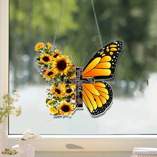 Butterfly Yellow Faith Customized Acrylic Window Hanging, Butterfly Lovers Gift, Cololor Butterfly Acrylic Hangings, Home Decor, Garden Gift , God Decor