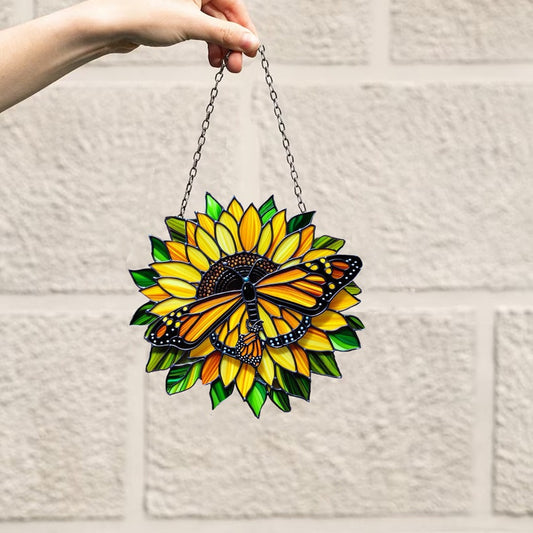 Monarch butterfly Window Hanging, Mica Flowers, Sunflowers Acrylic Window Decor Art Decoration, Butterflies Acrylic, Gift for Mom