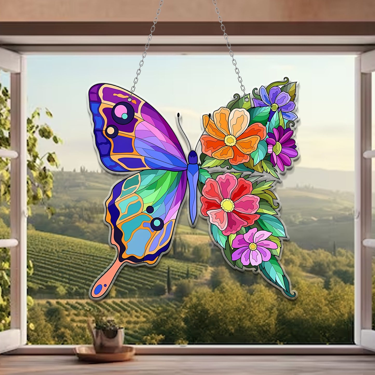 Butterfly Color Flower Acrylic Window Hanging, Window Hangings Home Decoration, Home Decore Gift,