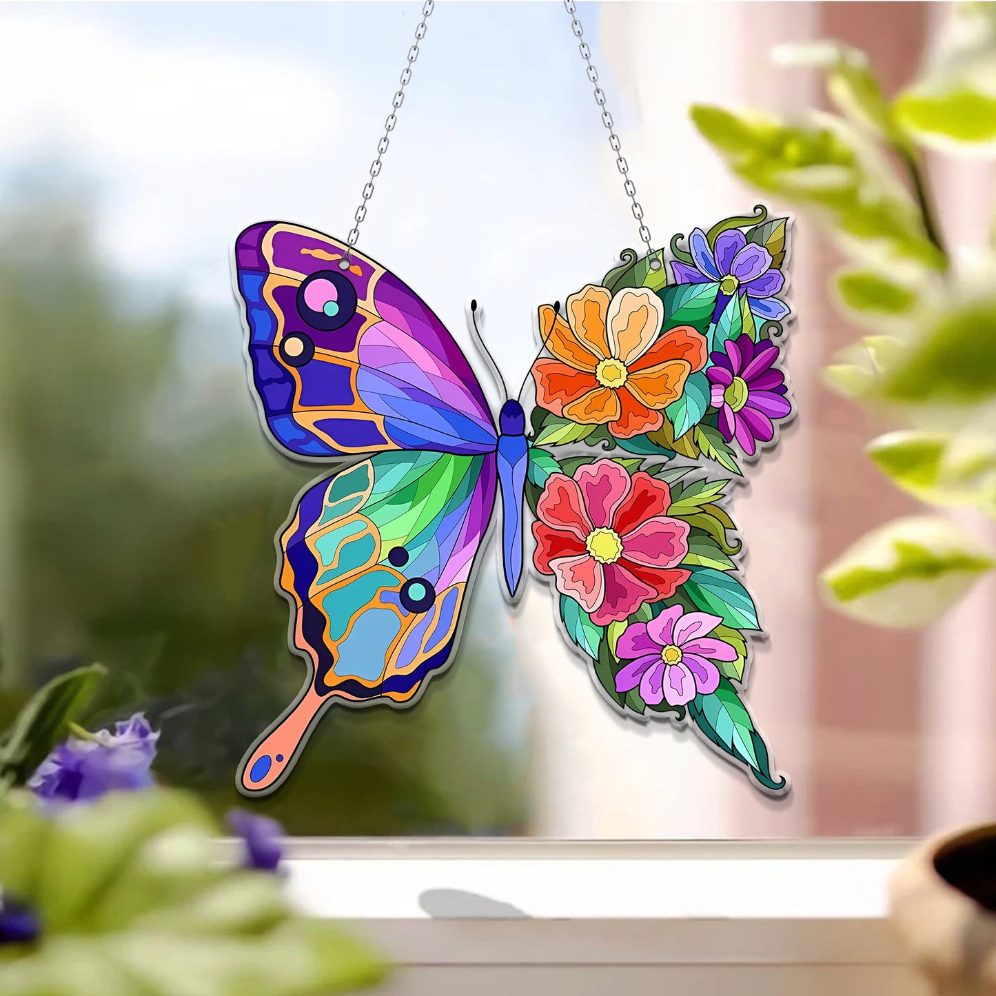 Butterfly Color Flower Acrylic Window Hanging, Window Hangings Home Decoration, Home Decore Gift,