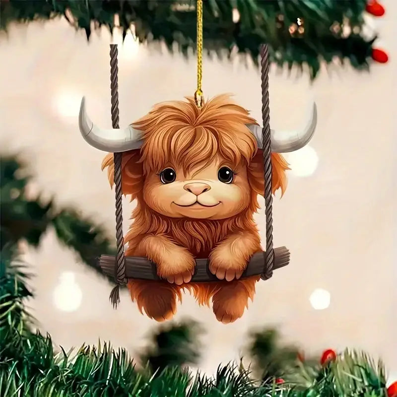 Cute Swing Highland Cow Acrylic Ornament - Gift For Cow Lover's