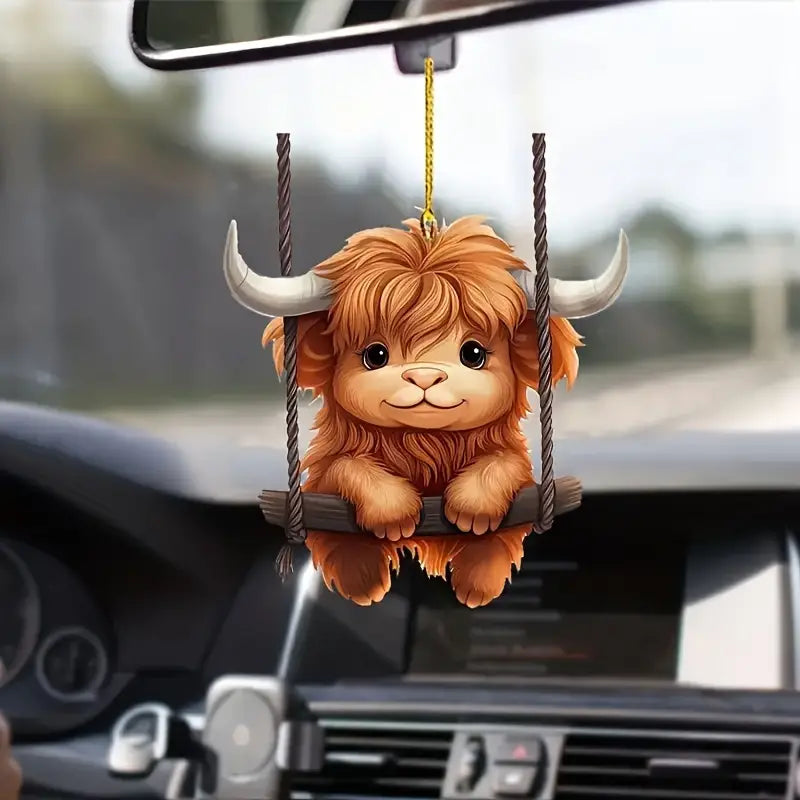 Cute Swing Highland Cow Acrylic Ornament - Gift For Cow Lover's