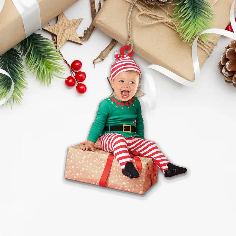 Baby Elf Custom Baby Face For Christmas Photo Ornament