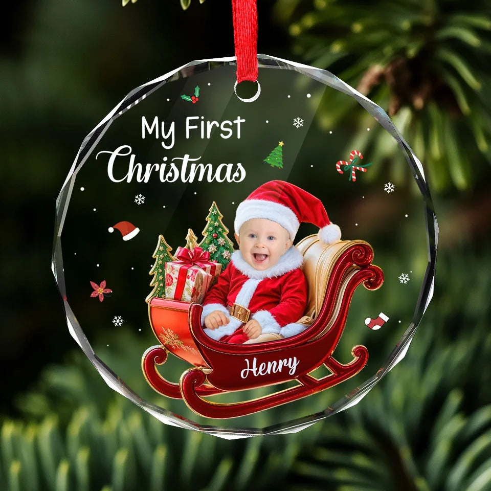 Custom Photo My Adorable Little Santa Who Brings Joy To My Heart - Family Personalized Custom Acrylic Ornament