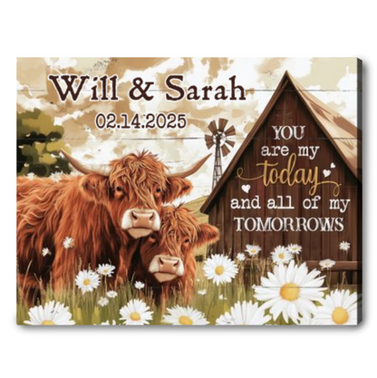 You Are My Today Personalized Cow Canvas