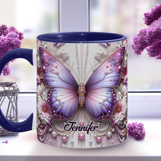 Flowers Butterflies - Personalized Butterfly Accent Mug